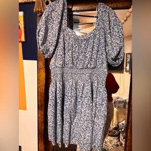 Old Navy White and Blue Floral Smocked Mini Dress
